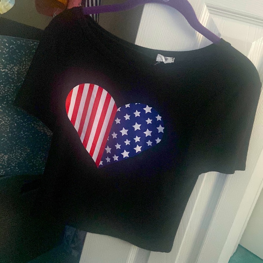 Size small red white and blue too cute for holidays